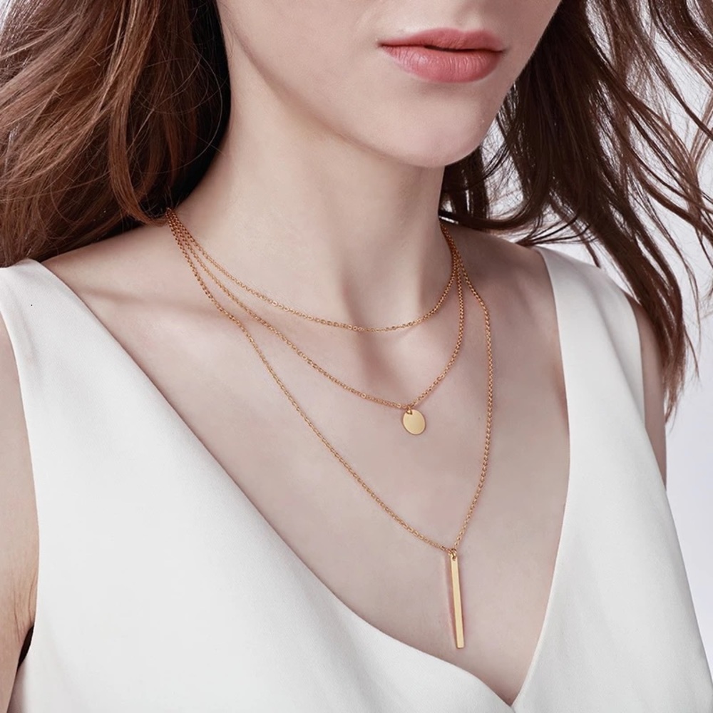3/28💐Multilayer chain Vertical Pendant Necklace